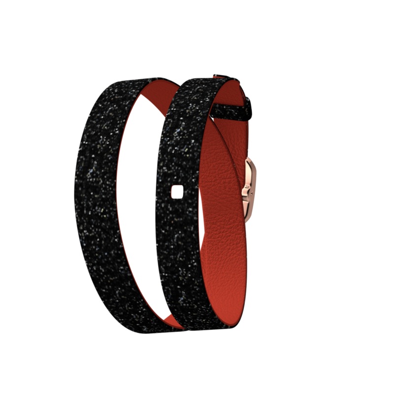 Black Glitter / Red Wraparound leather strap, Rose gold finish buckle-lesgeorgettes