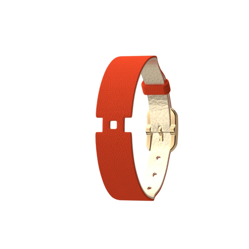Gold Satin / Capucine Single Wrap Leather strap, Gold finish buckle-lesgeorgettes