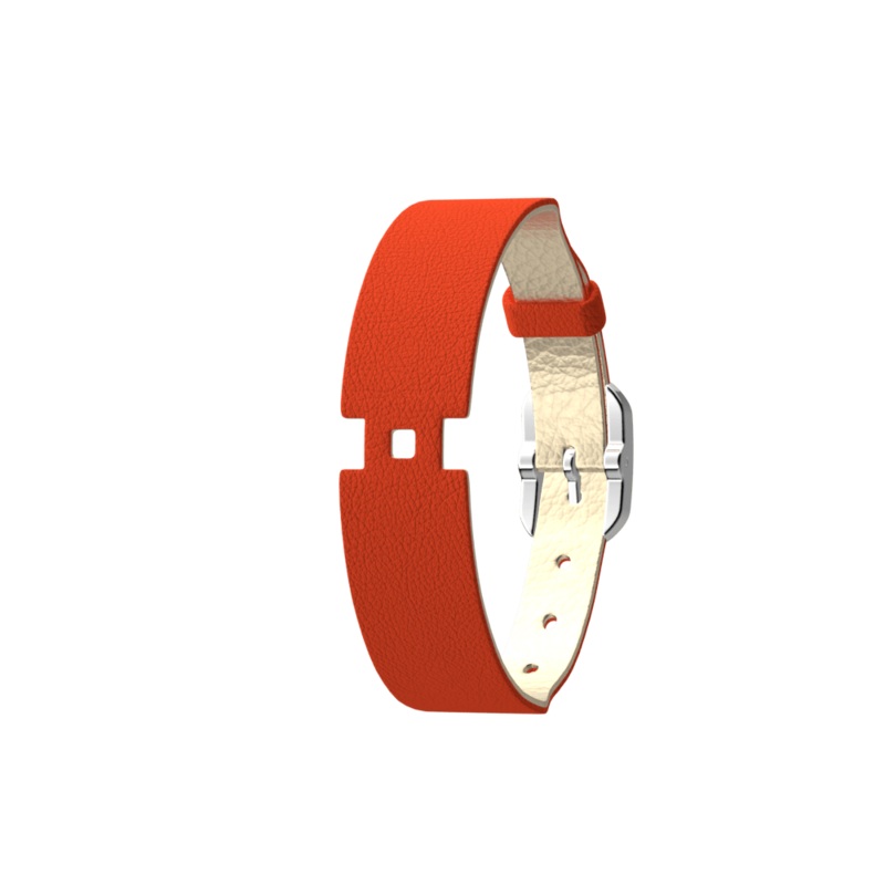 Gold Satin / Capucine Single Wrap Leather strap, Silver finish buckle-lesgeorgettes