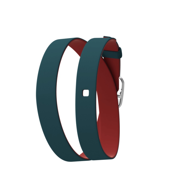 Petrol Blue / Raspberry Wraparound leather strap, Silver finish buckle-lesgeorgettes
