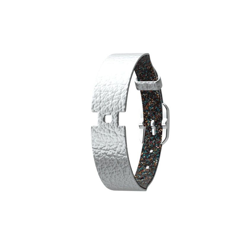 Single Wrap leather strap, Aluminium/Milky Way, Silver finish buckle-lesgeorgettes
