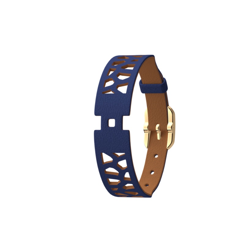 Single Wrap leather strap Girafe, Denim Blue / Canyon, Gold finish buckle-lesgeorgettes