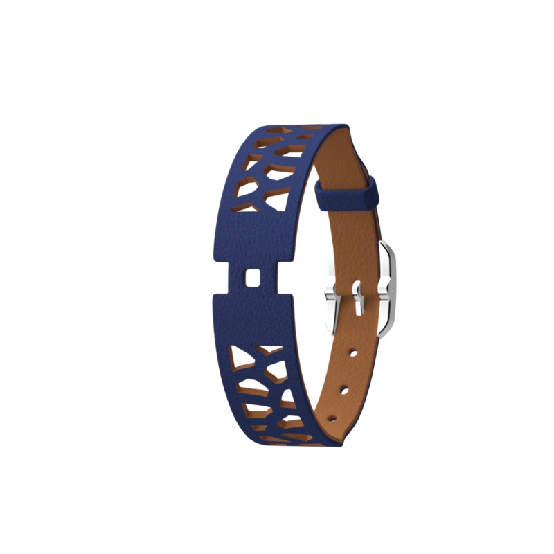 Single Wrap leather strap Girafe, Denim Blue / Canyon, Silver finish buckle-lesgeorgettes