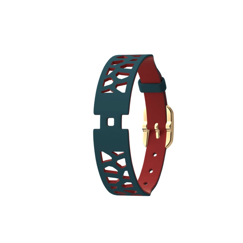 Single Wrap leather strap Girafe, Petrol Blue / Raspberry, Gold finish buckle-lesgeorgettes
