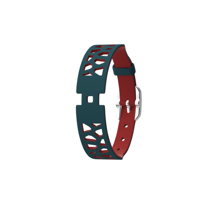 Single Wrap leather strap Girafe, Petrol Blue / Raspberry, Silver finish buckle-lesgeorgettes