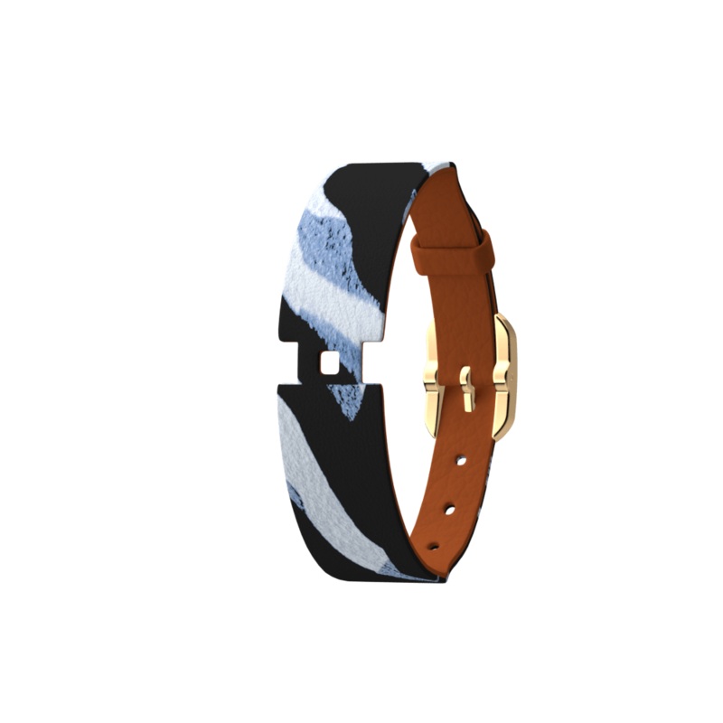 Single Wrap leather strap, Zebra/Cognac, Gold finish buckle-lesgeorgettes