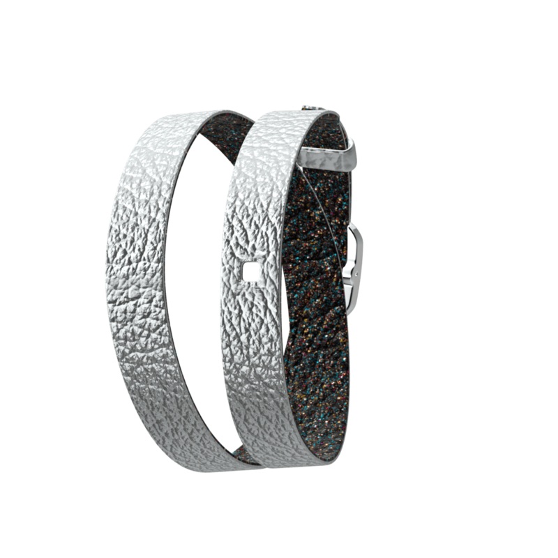 Wraparound leather strap, Aluminium/Milky Way, Silver finish buckle-lesgeorgettes