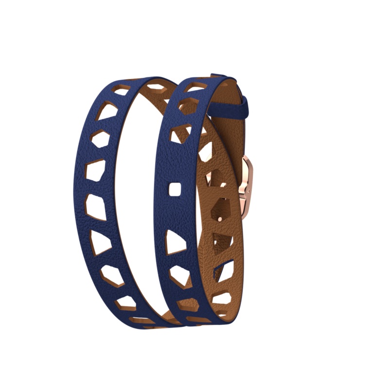 Wraparound leather strap Girafe, Denim Blue / Canyon, Rose gold finish-lesgeorgettes