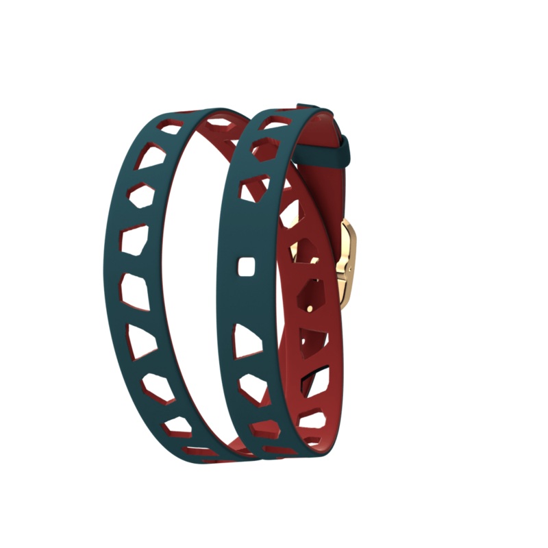 Wraparound leather strap Girafe, Petrol Blue / Raspberry, Gold finish-lesgeorgettes