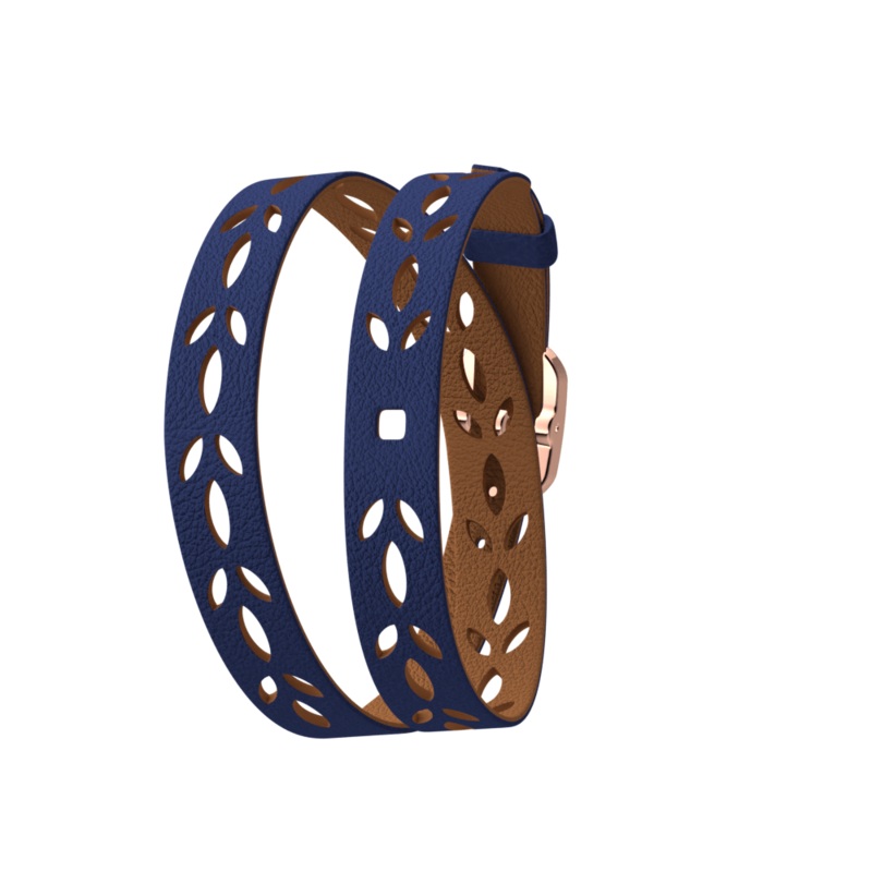Wraparound leather strap, Lotus Denim Blue / Canyon, Rose gold finish buckle-lesgeorgettes