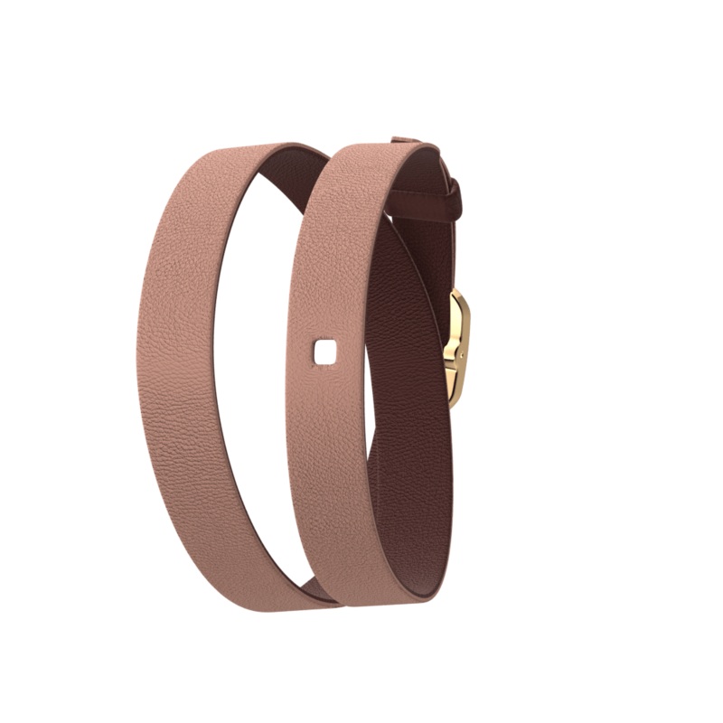 Wraparound leather strap, Peach/Cyclamen, Gold finish buckle-lesgeorgettes