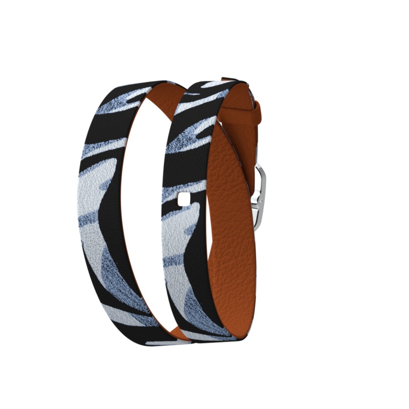 Wraparound leather strap, Zebra/Cognac, Silver finish buckle-lesgeorgettes