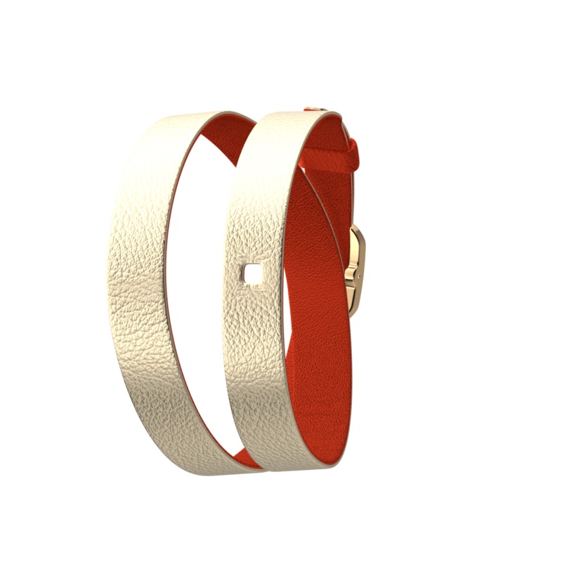 Gold Satin / Capucine Wraparound leather strap, Gold finish buckle-lesgeorgettes