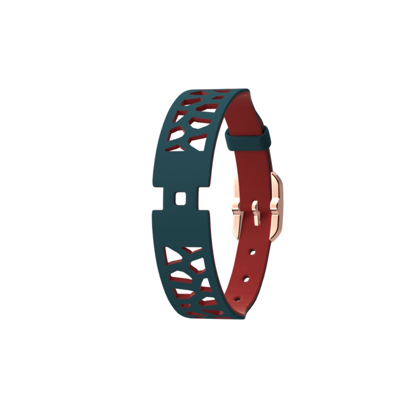 Single Wrap leather strap Girafe, Petrol Blue / Raspberry, Rose gold finish buckle-lesgeorgettes