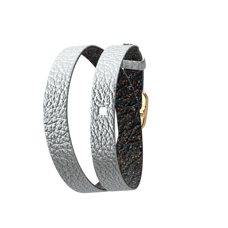 Wraparound leather strap, Aluminium/Milky Way, Gold finish buckle-lesgeorgettes