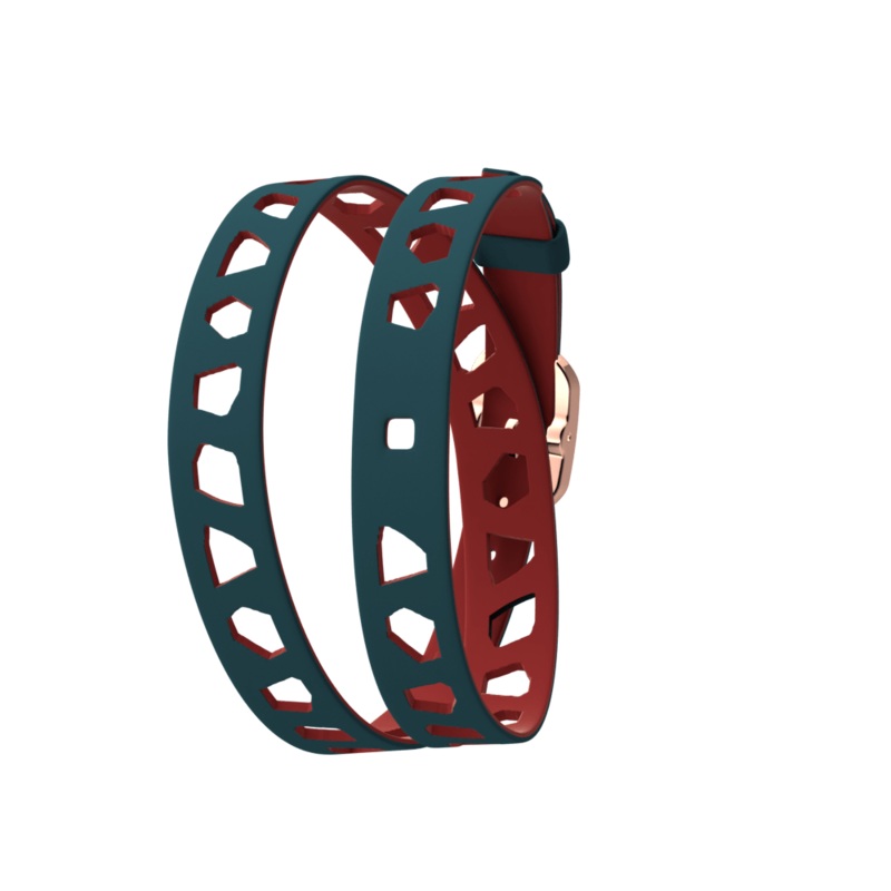 Wraparound leather strap Girafe, Petrol Blue / Raspberry, Rose gold finish-lesgeorgettes