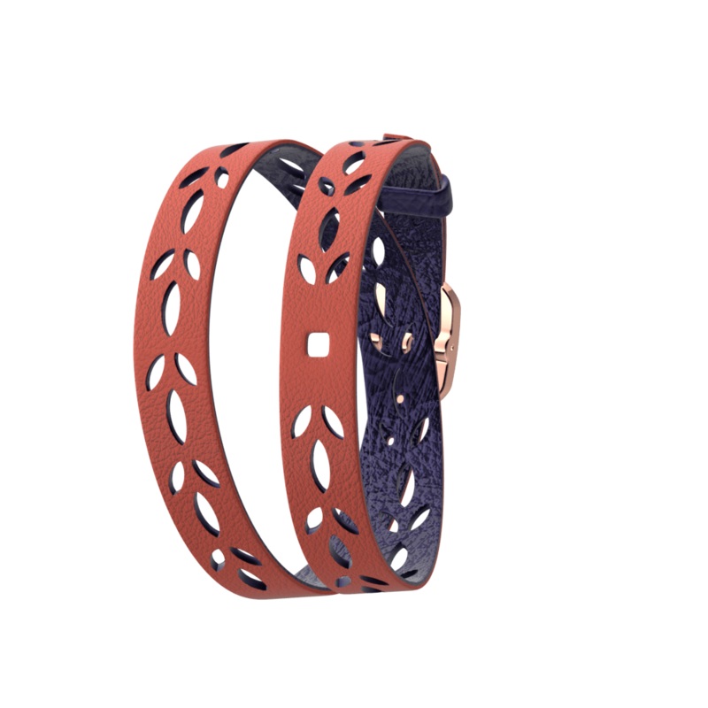Wraparound leather strap, Lotus Coral / Navy Blue, Rose gold finish buckle-lesgeorgettes