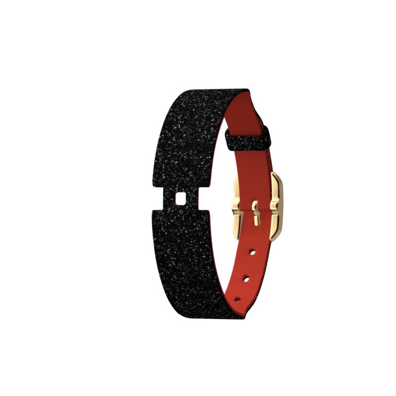 Black Glitter / Red Single Wrap Leather strap, Gold finish buckle-lesgeorgettes