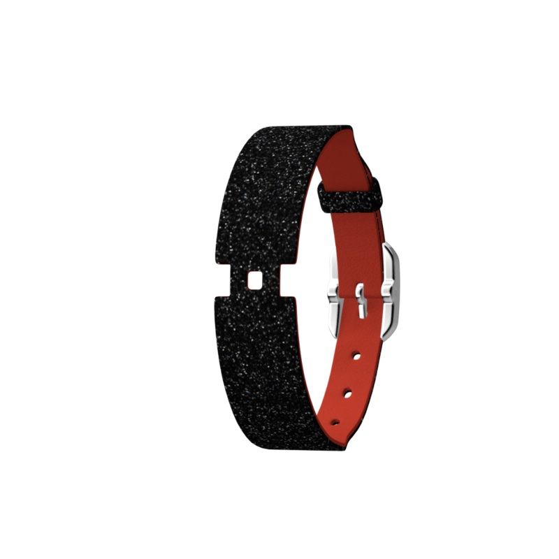 Black Glitter / Red Single Wrap Leather strap, Silver finish buckle-lesgeorgettes