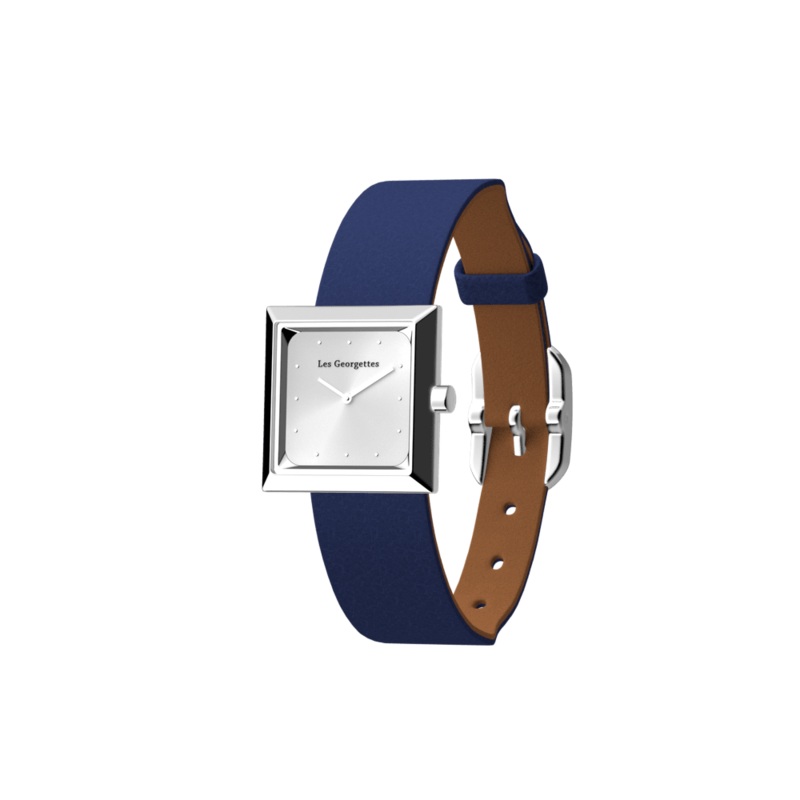 Reversible Denim Blue / Canyon watch, l’Absolue square watch case, Silver finish-lesgeorgettes