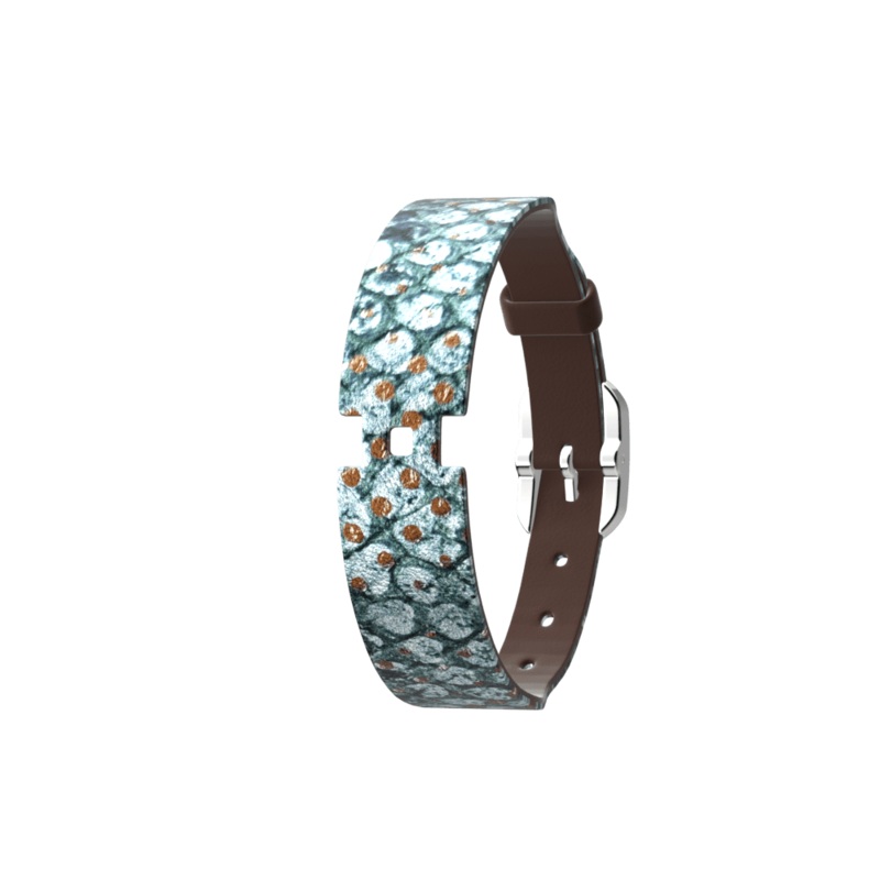 Single Wrap leather strap, Graphic Reptile/Chocolate, Silver finish buckle-lesgeorgettes