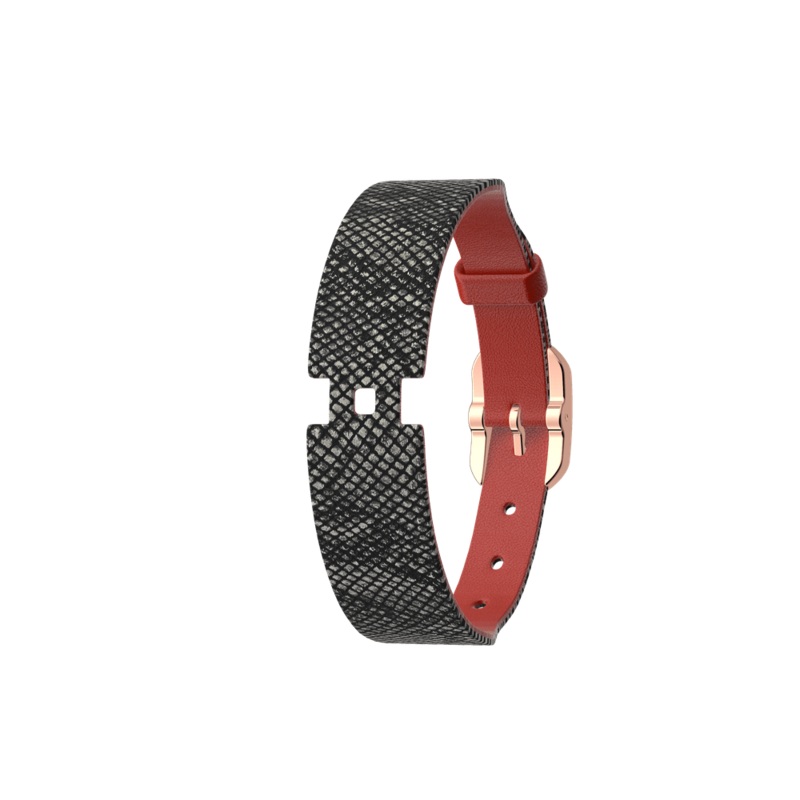 Brick / Reptile Single Wrap Leather strap, Rose gold finish buckle-lesgeorgettes