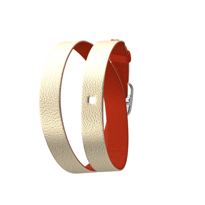 Gold Satin / Capucine Wraparound leather strap, Silver finish buckle-lesgeorgettes