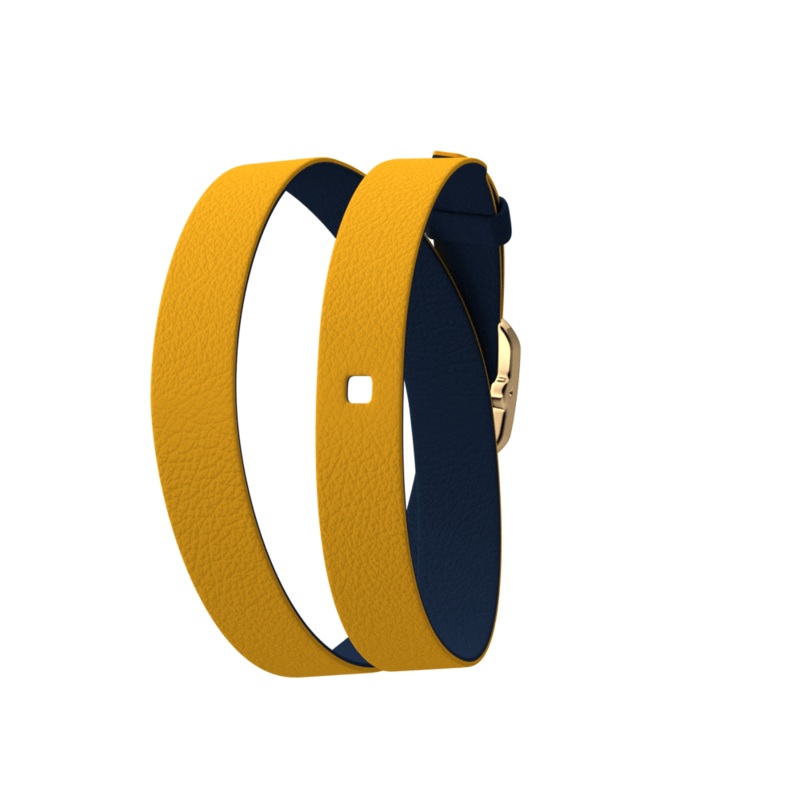 Sun / Navy Blue Wraparound leather strap, Gold finish buckle-lesgeorgettes