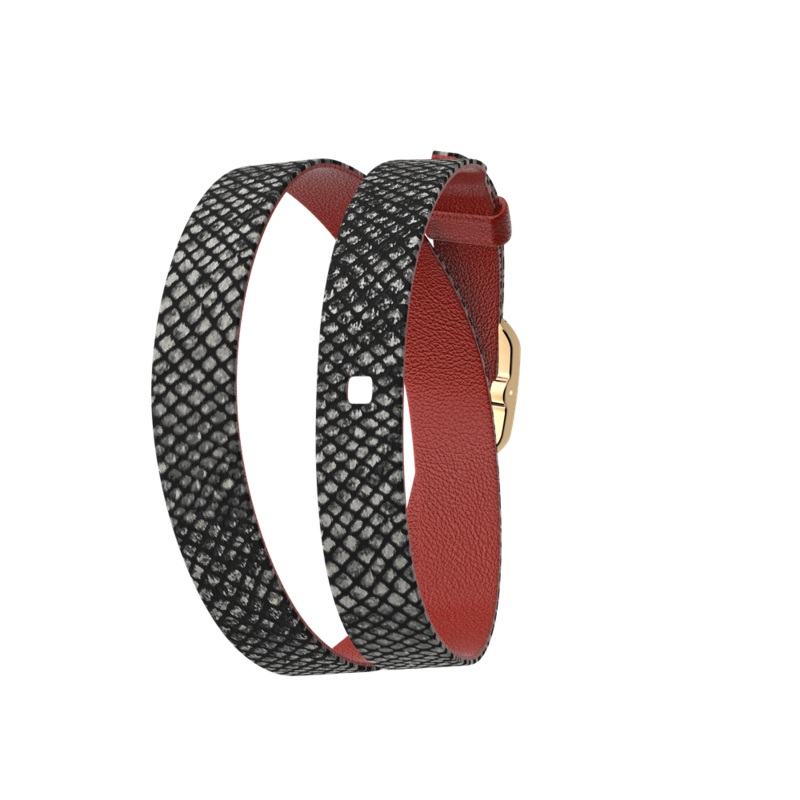 Brick / Reptile Wraparound leather strap, Gold finish buckle-lesgeorgettes