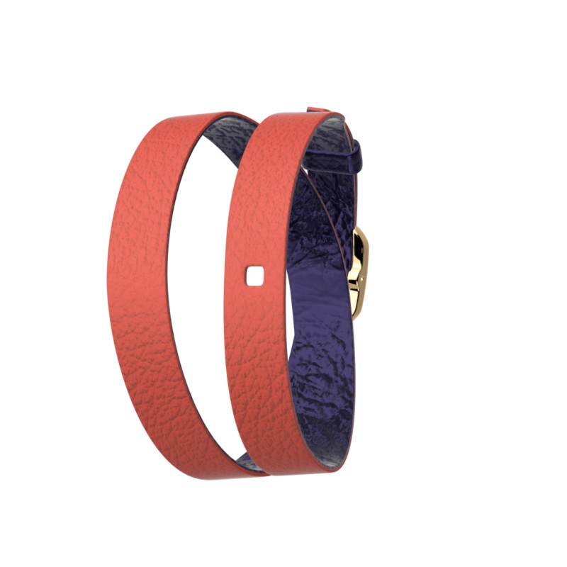 Coral / Navy Blue Wraparound leather strap, Gold finish buckle-lesgeorgettes