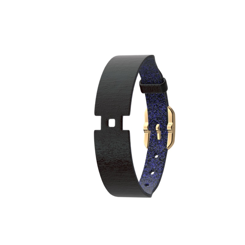 Starry Night / Bark Brown Single Wrap Leather strap, Gold finish buckle-lesgeorgettes