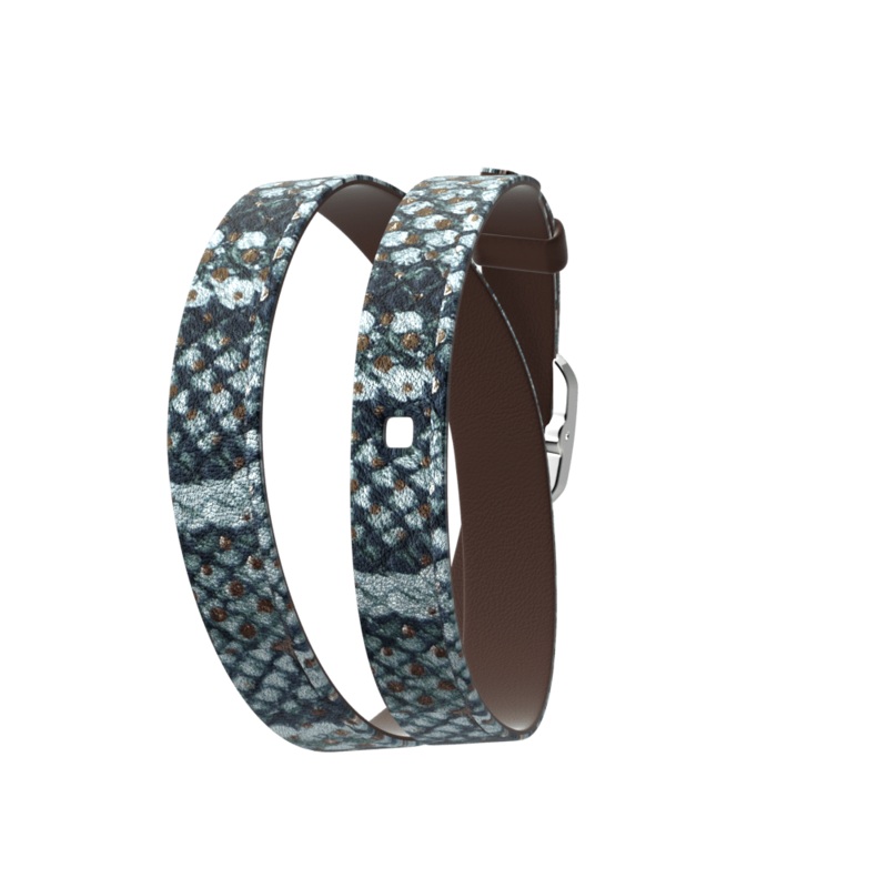 Wraparound leather strap, Graphic Reptile/Chocolate, Silver finish buckle-lesgeorgettes