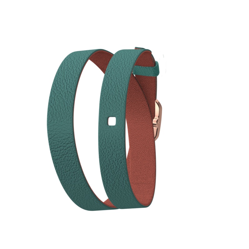 Mineral Blue / Bark Brown Wraparound leather strap, Rose gold finish buckle-lesgeorgettes