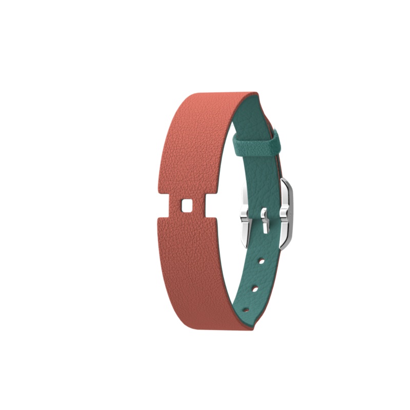 Mineral Blue / Bark Brown Single Wrap Leather strap, Silver finish buckle-lesgeorgettes