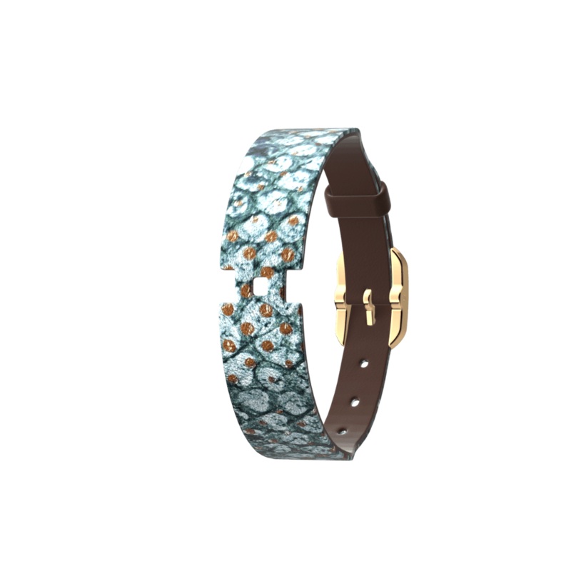 Single Wrap leather strap, Graphic Reptile/Chocolate, Gold finish buckle-lesgeorgettes