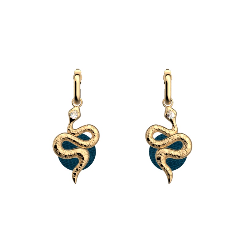 Serpent earrings, Bluish Scales / Georgettes Blue reversible inserts-lesgeorgettes