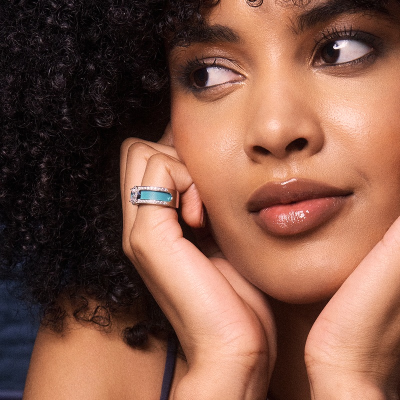 Nuit ring, Aquatic / Metallic Aquamarine reversible insert-lesgeorgettes