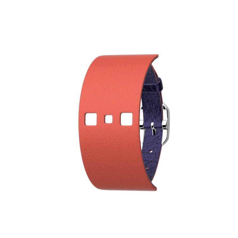 Coral / Navy Blue Single Wrap Leather strap, Silver finish buckle-lesgeorgettes