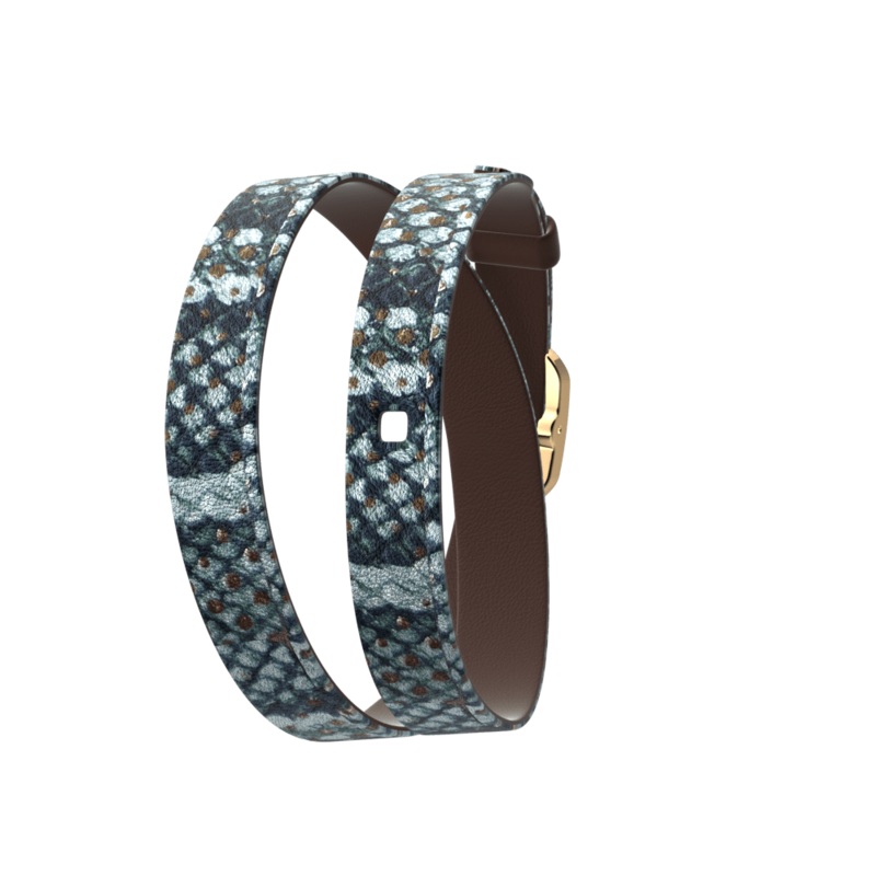 Wraparound leather strap, Graphic Reptile/Chocolate, Gold finish buckle-lesgeorgettes