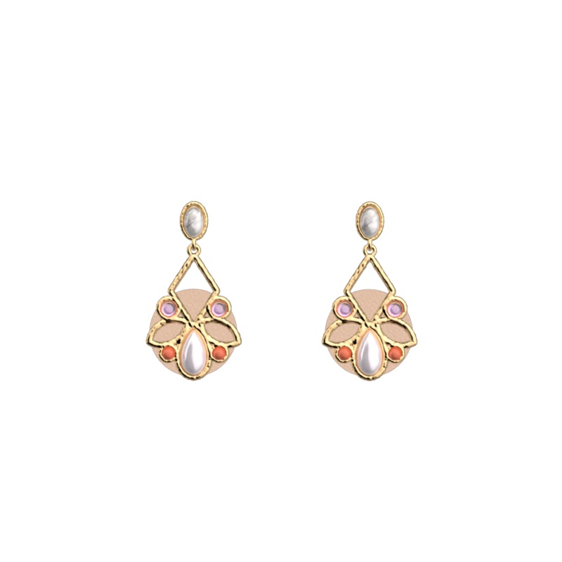 Rosace earrings, White Peach / Denim reversible inserts-lesgeorgettes