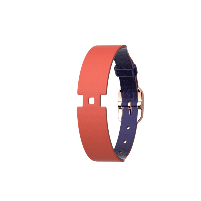 Coral / Navy Blue Single Wrap Leather strap, Rose gold finish buckle-lesgeorgettes