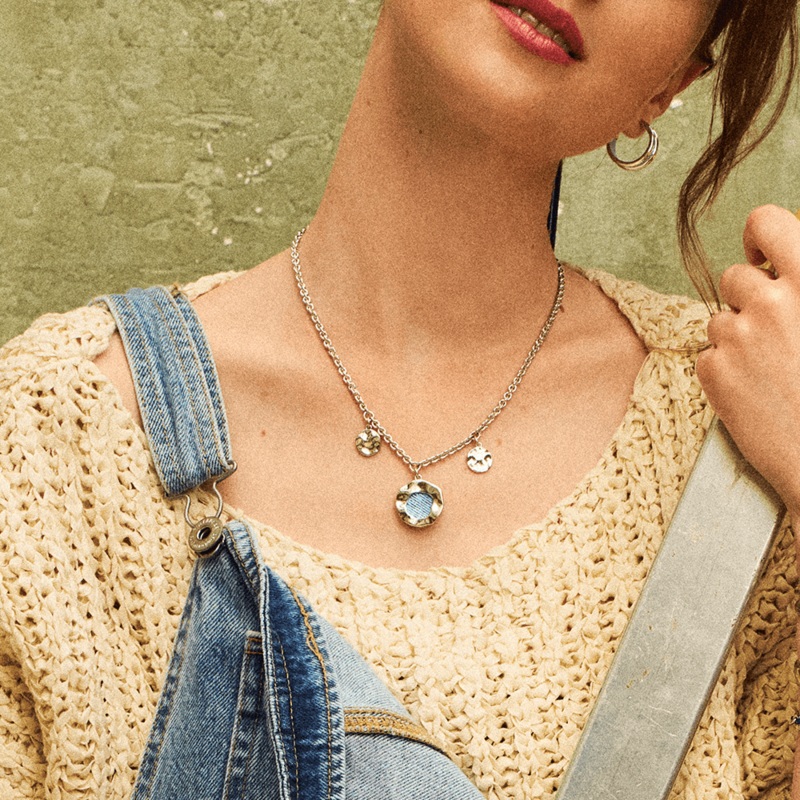 Pure Organique necklace, Iridescent Denim / Celeste reversible insert-lesgeorgettes
